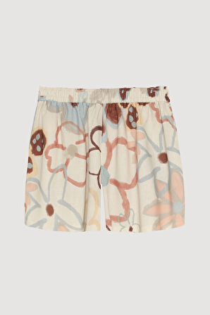 Beli Lastikli Desenli Mini Şort Naturel