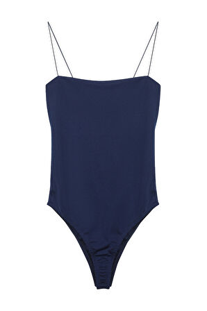 Çıtçıtlı İnce Askılı Bodysuit Lacivert
