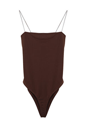 Çıtçıtlı İnce Askılı Bodysuit Koyu Kahve