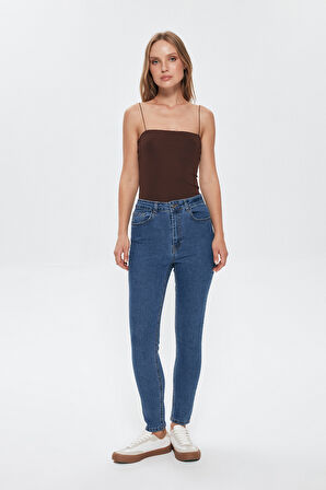 Çıtçıtlı İnce Askılı Bodysuit Koyu Kahve