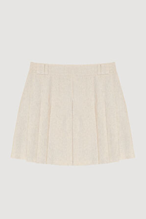 Kemer Köprülü Pileli Mini Etek Naturel