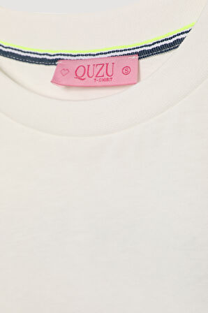 Yaban Mersini Baskılı Tişört Ekru