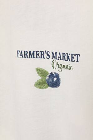 Yaban Mersini Baskılı Tişört Ekru