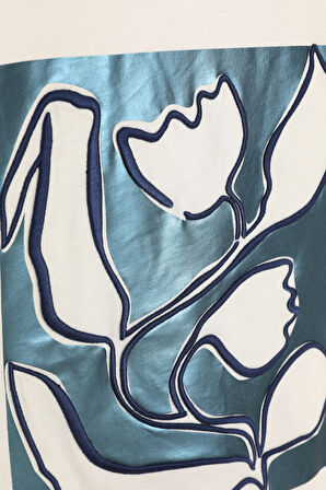 Kabartma Baskılı Yazılı Kısa Kol Tişört Ekru