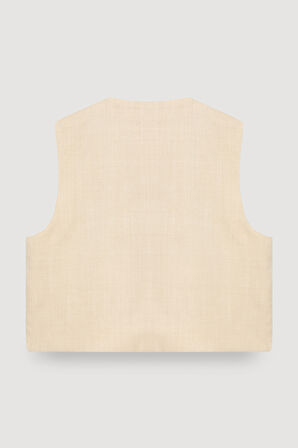 Taş Detaylı Nakışlı Yelek Naturel