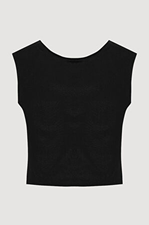 Sırt Dekolteli Basic Bluz Siyah