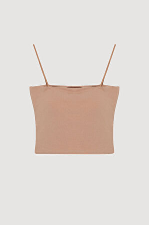 Modal Askılı Crop Basic Atlet Bej