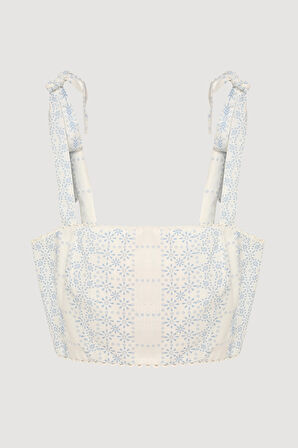 Fiyonk Bağlama Askılı Kare Yaka Bluz Ekru