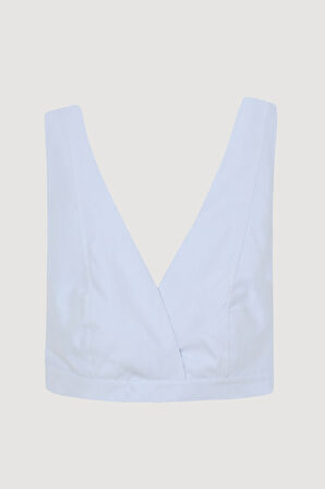 Bağlama Detaylı Kruvaze Büstiyer Bluz Mavi