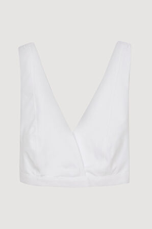 Bağlama Detaylı Kruvaze Büstiyer Bluz Beyaz