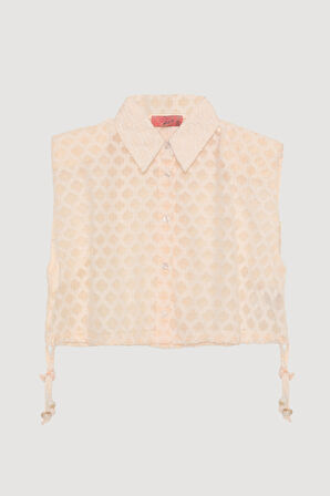 Düğmeli Dokulu Kolsuz Gömlek Ekru