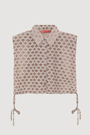 Düğmeli Dokulu Kolsuz Gömlek Kahverengi