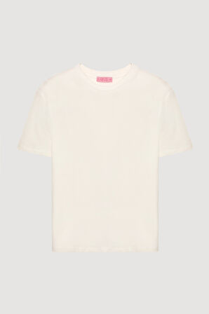 Bisiklet Yaka Oversize Basic Tişört Ekru