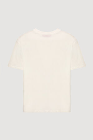 Bisiklet Yaka Oversize Basic Tişört Ekru
