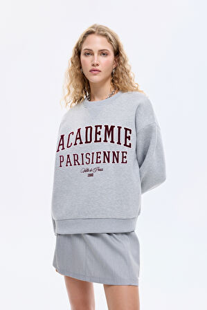 Yazı Baskılı Nakış İşlemeli Oversize Sweatshirt Grimelanj