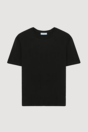 Bisiklet Yaka Oversize Basic Tişört Siyah