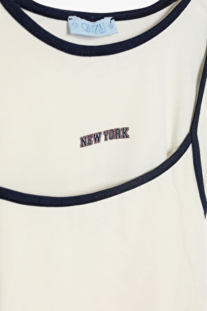 Atlet Detaylı Yan Büzgülü Bisiklet Yaka Tişört Ekru