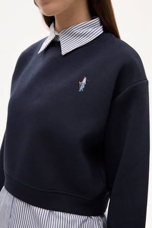 Gömlek Garnili Nakışlı Sweatshirt Lacivert