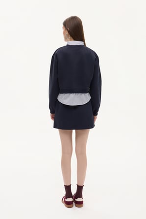 Gömlek Garnili Nakışlı Sweatshirt Lacivert