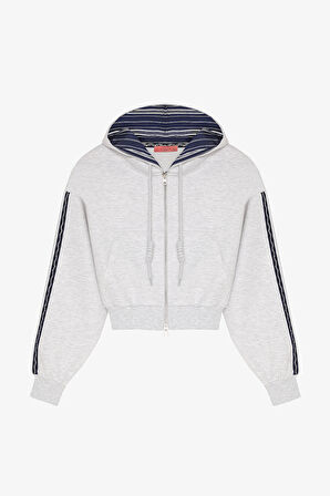 Kapüşon Garnili Fermuarlı Sweatshirt Karmelanj