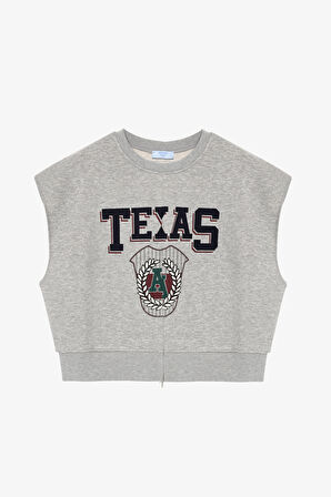 Texas Baskılı Beli Ribanalı Kolsuz Sweatshirt Grimelanj