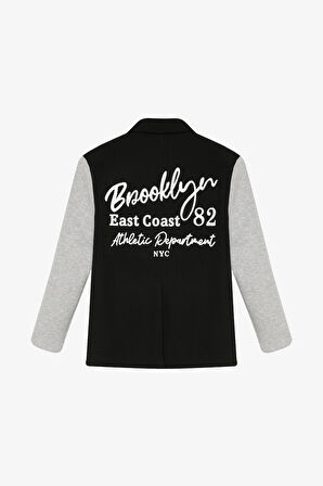 Şerit Detaylı Garnili Oversize Blazer Ceket Siyah