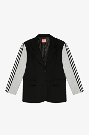 Şerit Detaylı Garnili Oversize Blazer Ceket Siyah