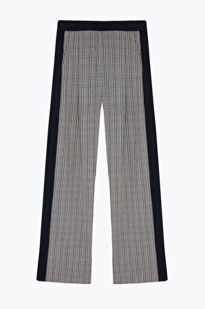 Ekose Garnili Bol Paça Pantolon Lacivert