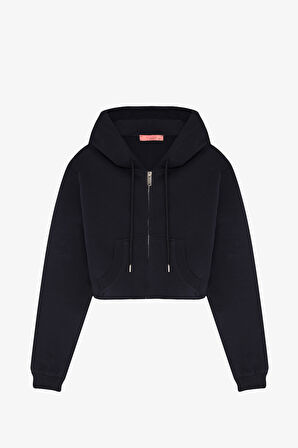 Kapüşonlu Fermuarlı Basic Sweatshirt Lacivert