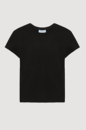 Bisiklet Yaka Basic Tişört Siyah