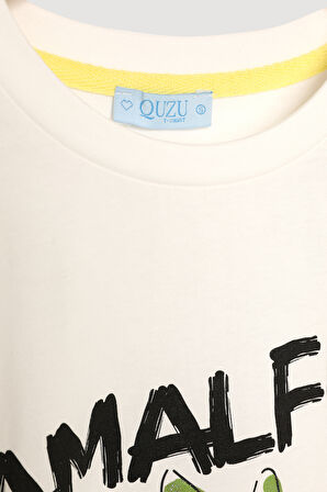 Amalfi Yazı Baskılı Limonlu Tişört Ekru