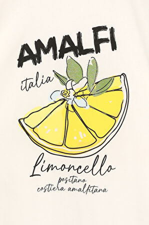 Amalfi Yazı Baskılı Limonlu Tişört Ekru