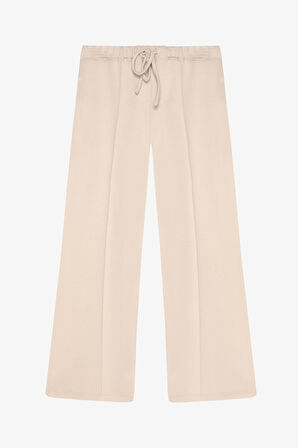 Dikiş Detaylı Yumuşak Dokulu Bol Paça Pantolon Bej