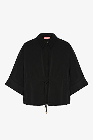 Beli Bağcıklı Manşet Kol Gömlek Siyah