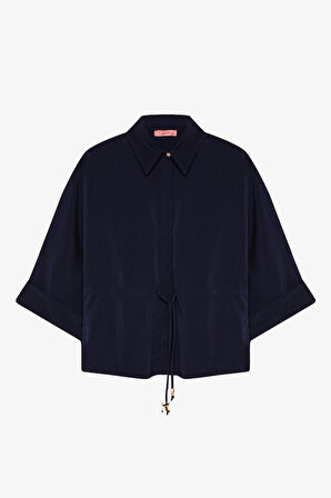 Beli Bağcıklı Manşet Kol Gömlek Lacivert