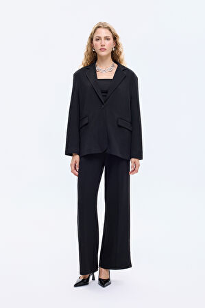 Tek Düğmeli Yumuşak Dokulu Oversize Blazer Ceket Siyah