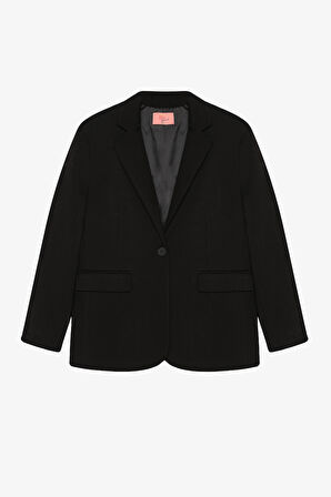 Tek Düğmeli Yumuşak Dokulu Oversize Blazer Ceket Siyah