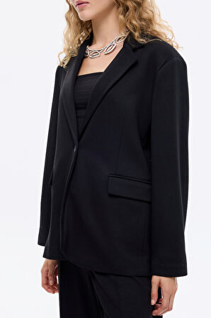 Tek Düğmeli Yumuşak Dokulu Oversize Blazer Ceket Siyah