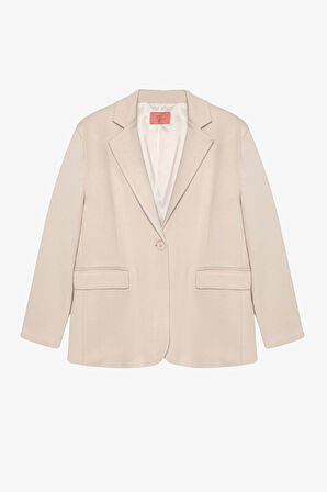 Tek Düğmeli Yumuşak Dokulu Oversize Blazer Ceket Bej