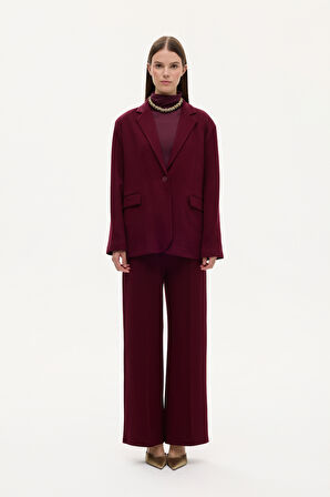 Tek Düğmeli Yumuşak Dokulu Oversize Blazer Ceket Vişne