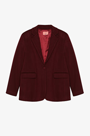 Tek Düğmeli Yumuşak Dokulu Oversize Blazer Ceket Vişne