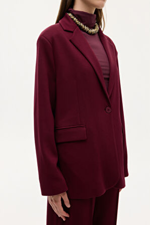 Tek Düğmeli Yumuşak Dokulu Oversize Blazer Ceket Vişne