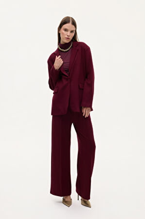 Tek Düğmeli Yumuşak Dokulu Oversize Blazer Ceket Vişne