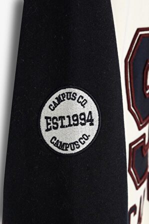 Dik Yaka Fermuarlı Renk Bloklu Oversize Sweatshirt Ekru