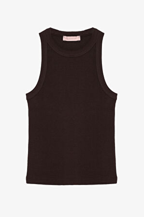 Halter Yaka Basic Fitilli Atlet Koyu Kahve