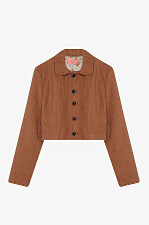 Vatkalı Gömlek Yaka Kadife Ceket Kahverengi