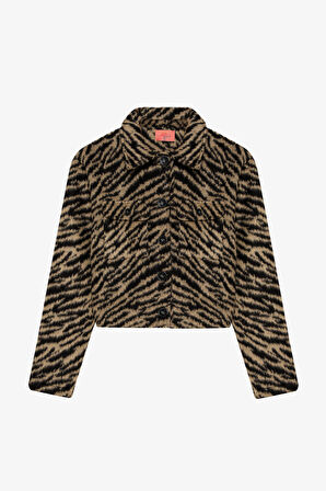 Kaplan Desenli Cep Detaylı Kısa Kaşe Ceket Siyah