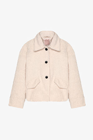 Gömlek Yaka Düğmeli Tüylü Ceket Ekru