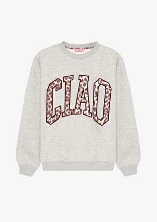 Leopar Desenli Yazı Baskılı Oversize Sweatshirt Grimelanj