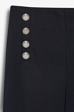 Çift Sıra Düğme Detaylı Yüksek Bel Pantolon Lacivert